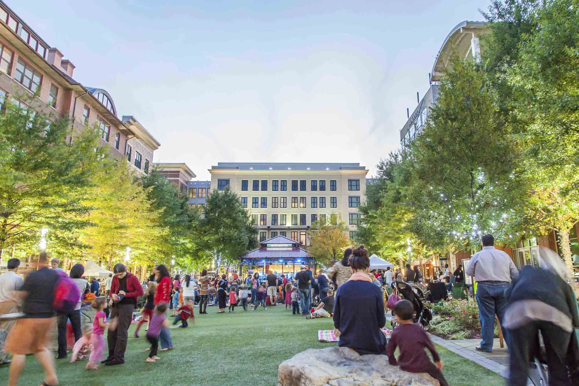 Retail Mixed Use; Town Center; Movies; Festivals; Ice Rink; Seasonal Programming; Rockville Maryland; Design; Landscape Architecture