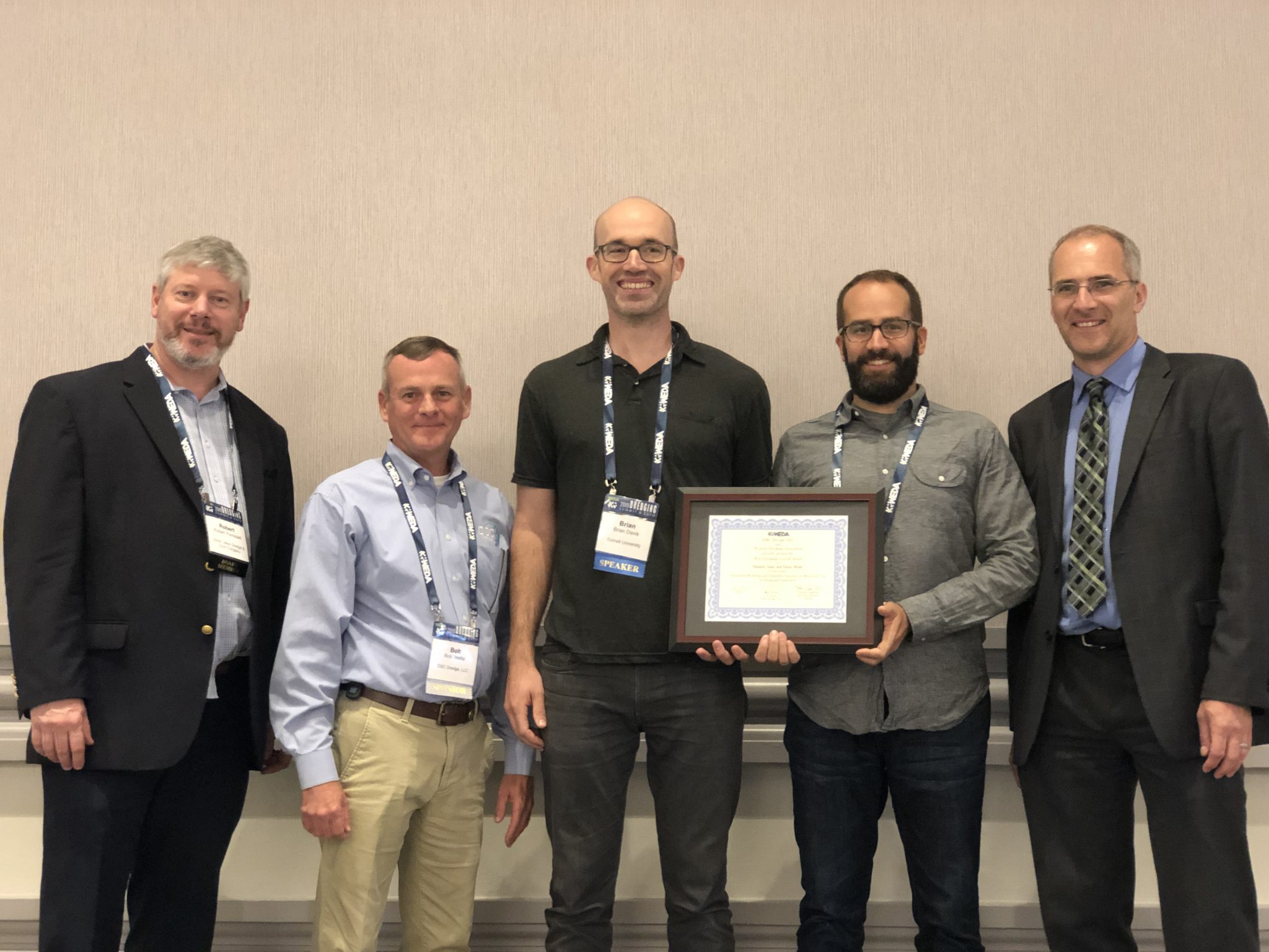 (L-R: Robert Ramsdell (Great Lakes Dredge and Dock), Bob Wetta (DSC Dredge), Brian Davis (Cornell University), Isaac Hametz (Mahan Rykiel), and Marcel Hermans (Port of Portland & WEDA President and Chair)